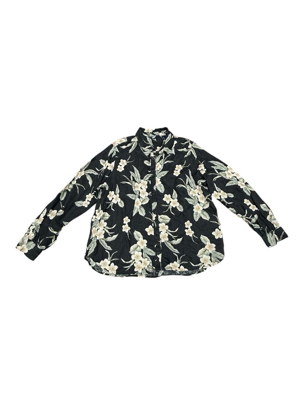 Lands End Linen Floral Shirt Size L